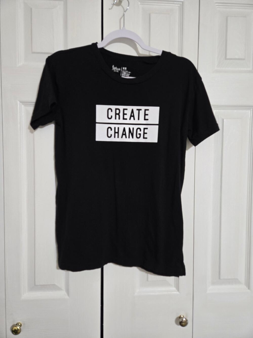 Flirtitude active xs women's black "create change" tee